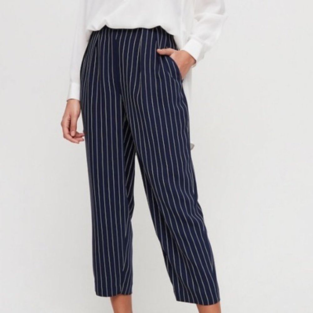 ARITZIA BABATON MODESTO NAVY PINSTRIPE PANTS STRAIGHT LEG